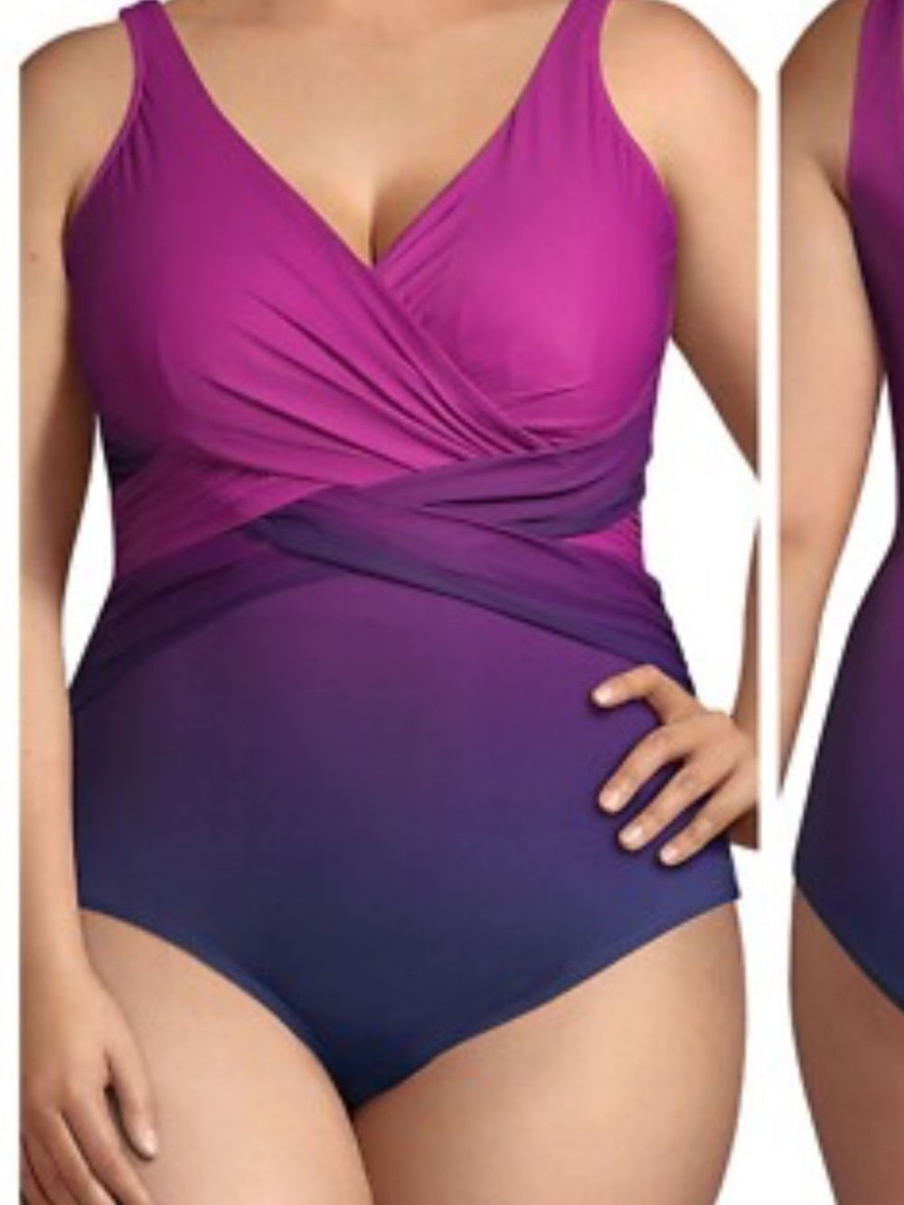 Lands' End Ombre SlenderSuit Grecia Swimsuit in Magenta and Navy